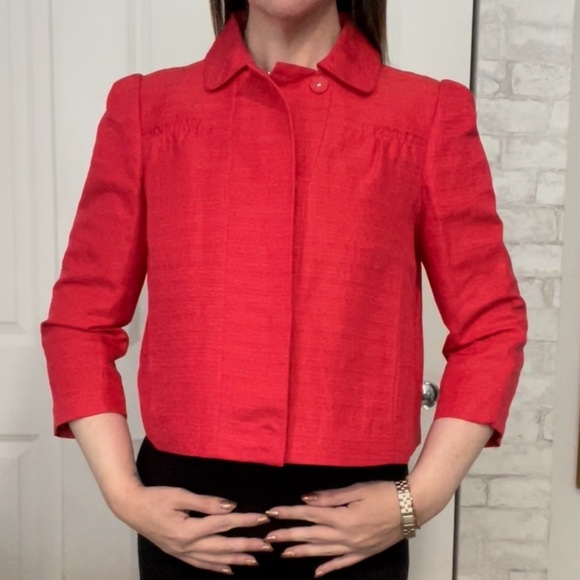 Tory Burch Landry Cropped Dress Jacket size 8 carnival red textured holiday - Picture 3 of 12
